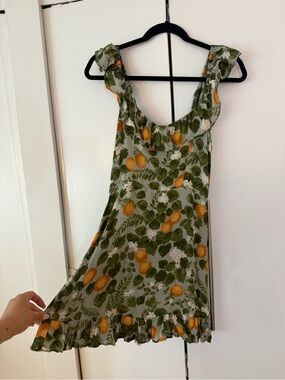 Green Lemon Print Ruffle Sundress